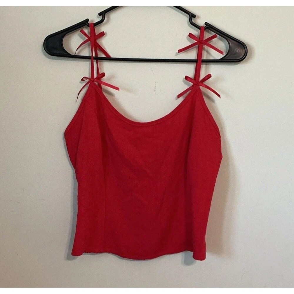 Sienna Sky Women’s Red Sleeveless Spaghetti Strap Bows Camisole Top Size M